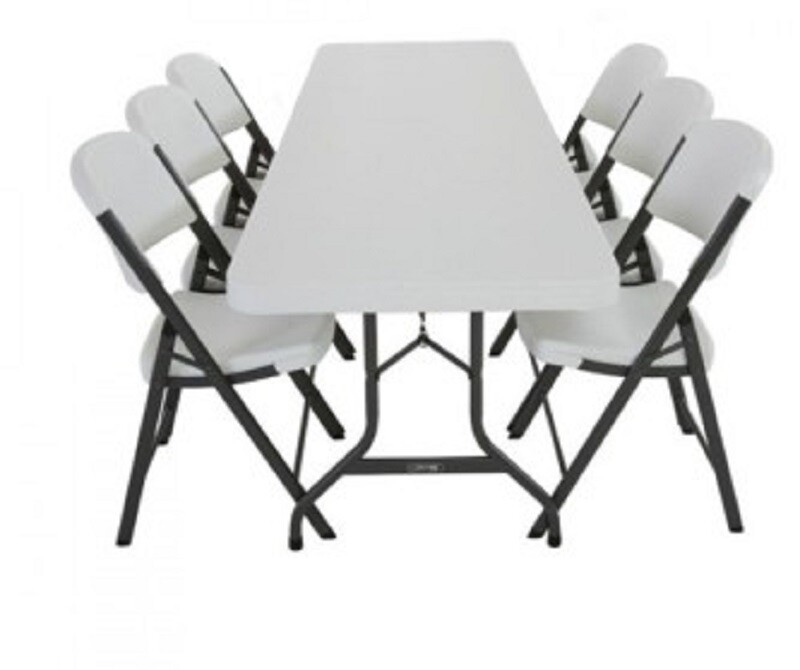 Fold-In-Half Table 183x76cm + 6 Folding Chair