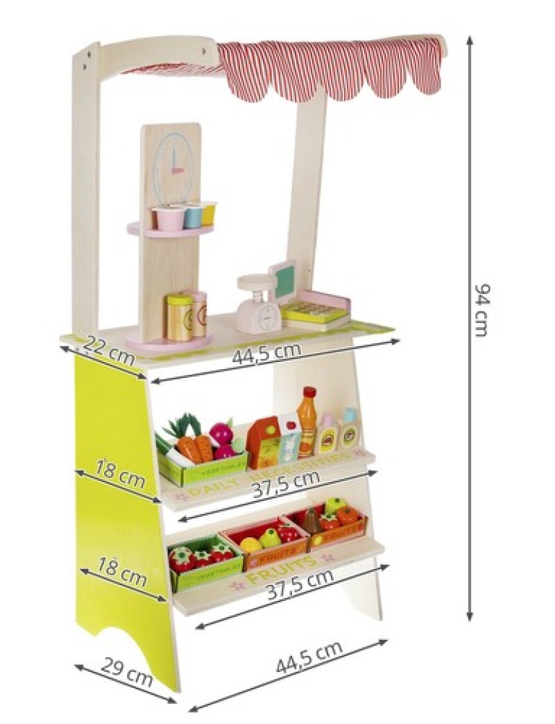 Vaikų medinė parduotuvė su maisto produktais