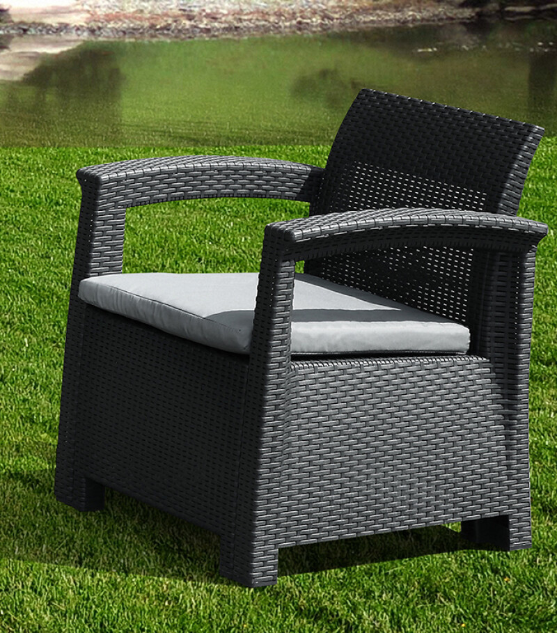 Rotango baldų komplektas: sofa, 2 foteliai, stalas