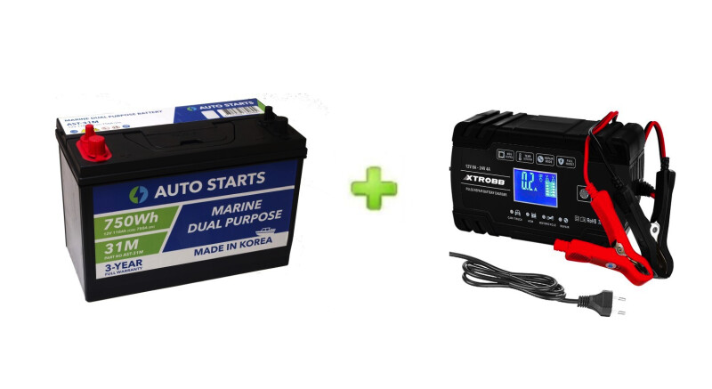 Marine Dual Purpose Battery 110Ah + XTROBB įkroviklis 8A/4A