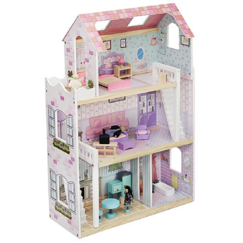 Деревянный дом для кукол с мебелью и террасой (00006858)
