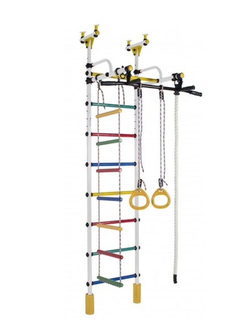 Sporto kompleksas, gimnastikos sienelė GIRAFFE balta-vaivorykštė, 235-293x95x75 cm