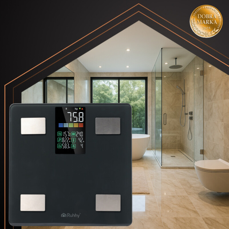 Smart analytical black bathroom scale