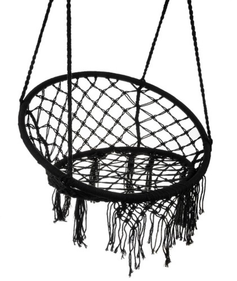 Hanging woven Macrame swing , 1,45 m black round