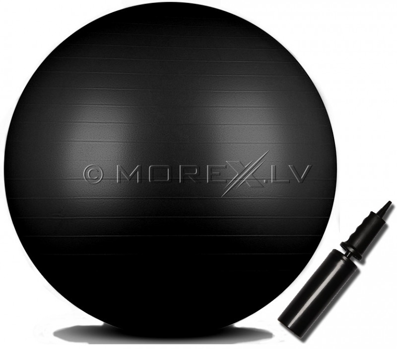 Gimnastikos kamuolys ’’INDIGO’’, su „Anti-burst“ apsauga ir pompa, d-85 cm, juodas