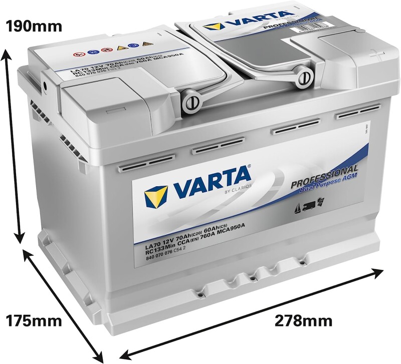 Akumuliatorius VARTA Professional AGM LA70 70Ah (20h)