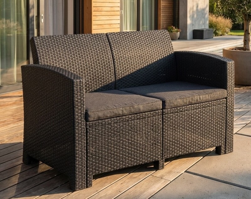 Dvivietė rotango sodo sofa 120 cm, pilka