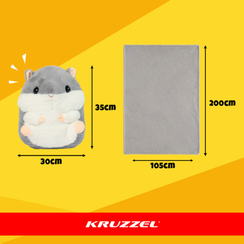 3-in-1 plush pillow, blanket and toy Hamster, grey