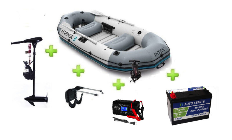 Intex MARINER 3 FULL SET c Neraus NRS 55X + аккумулятор + Marine Dual Purpose Battery 110Ah