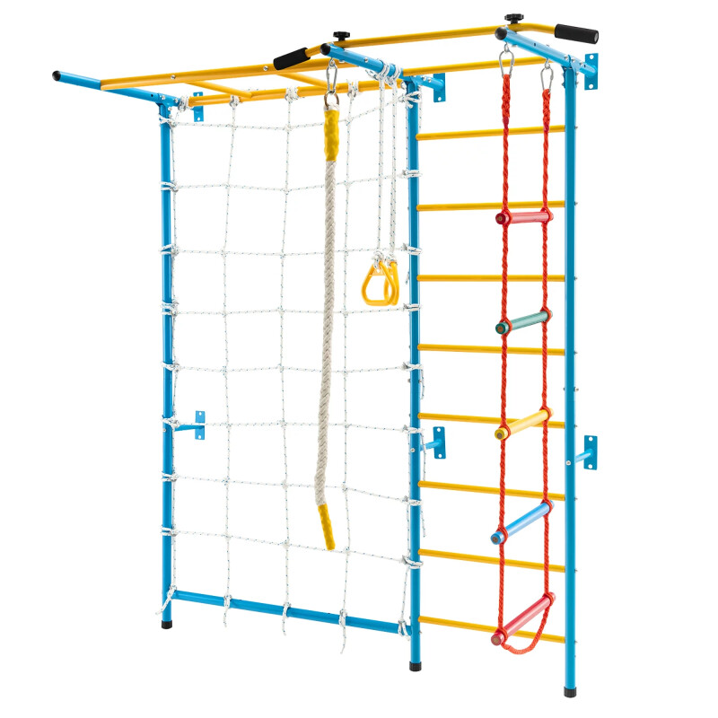 Sporto kompleksas, gimnastikos sienelė XK-029 mėlyna geltona, 223x196,5x80.5cm