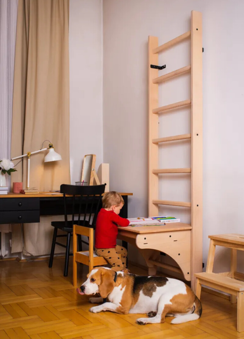 Medinės švediškos kopėtėlės RESTPRO® WOOD 230x65 cm su staliuku