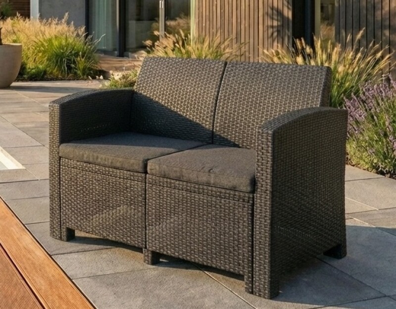 Dvivietė rotango sodo sofa 120 cm, pilka