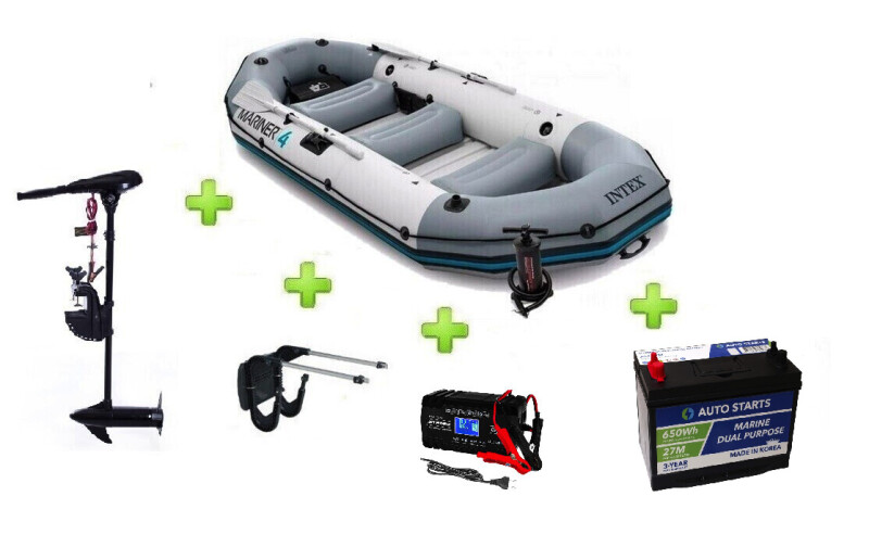 Intex MARINER 4 FULL SET with Neraus NRS 40X + Marine Dual Purpose Battery 95Ah
