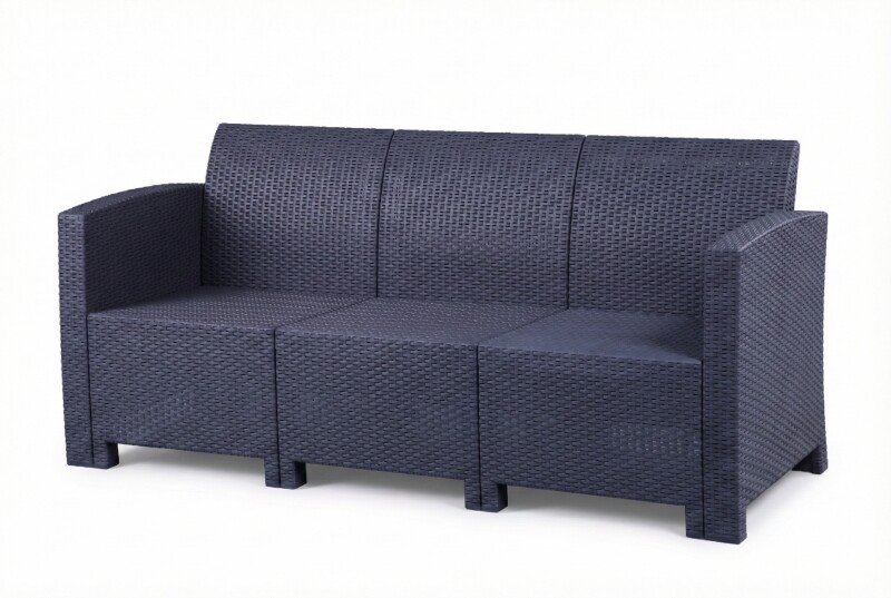 Trivietė rotango sodo sofa 172 cm, pilka
