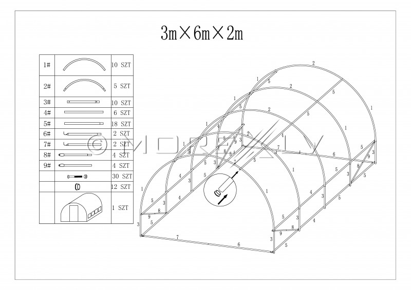 Arch Plastic Film Greenhouse 18m² (3x6m)