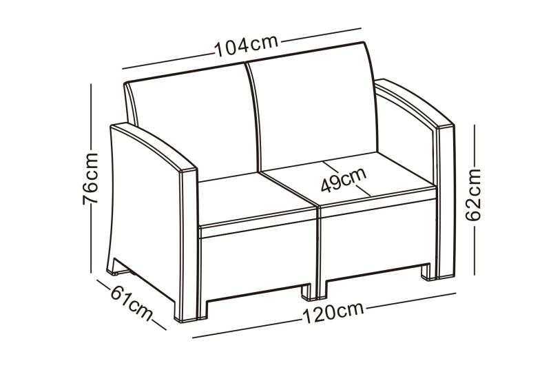 Rotango baldų komplektas: sofa, 2 foteliai, stalas