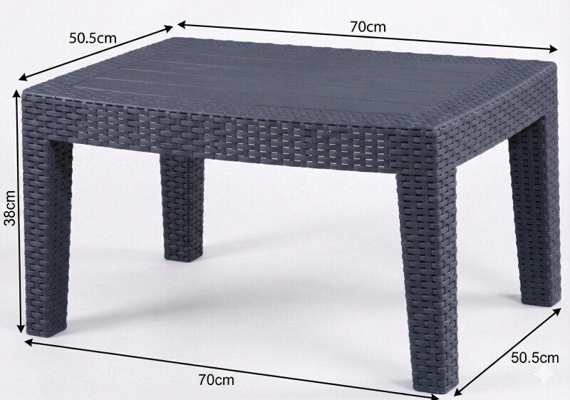 Rotango sodo stalas 70x50x38 cm, pilkas