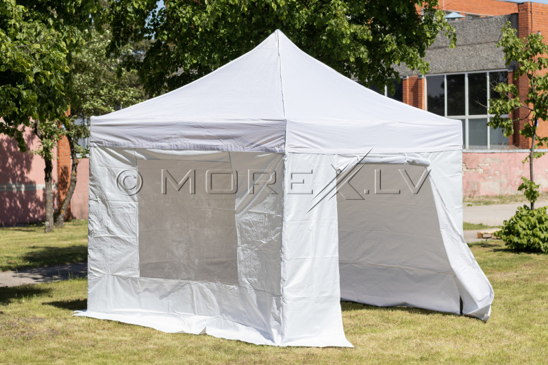 Pop Up sulankstoma palapinė 2.92x2.92 m, su sienomis, balta, H serijos, plieninė (palapinė, paviljonas, tentas)