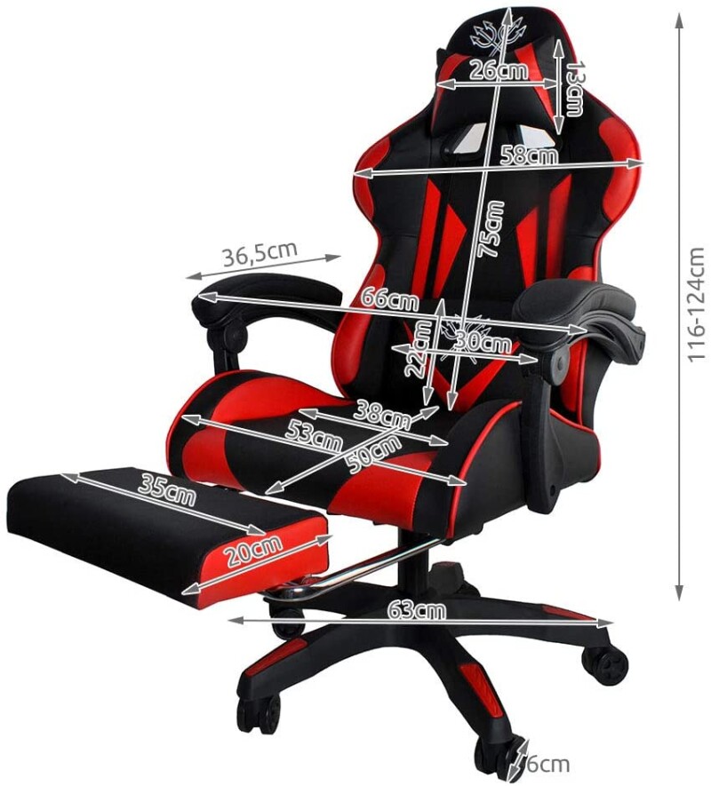 Kompiuterinių žaidimų mėgėjo kėdė su atrama kojoms, raudona ir juoda (8979)