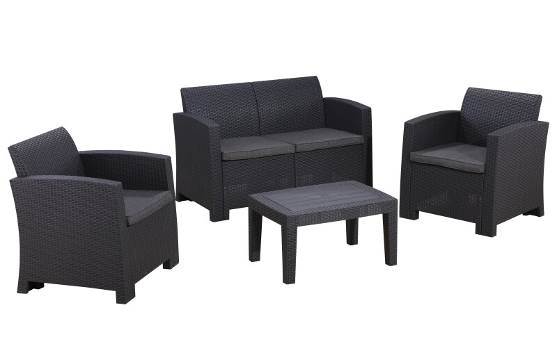 Rotango baldų komplektas: sofa, 2 foteliai, stalas