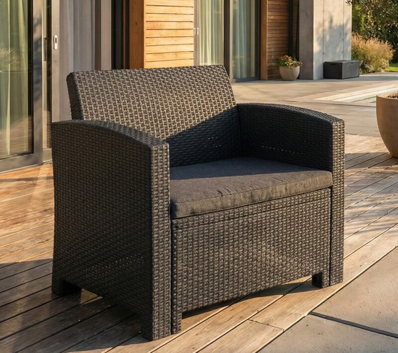 Rattan garden armchair 68 cm, grey