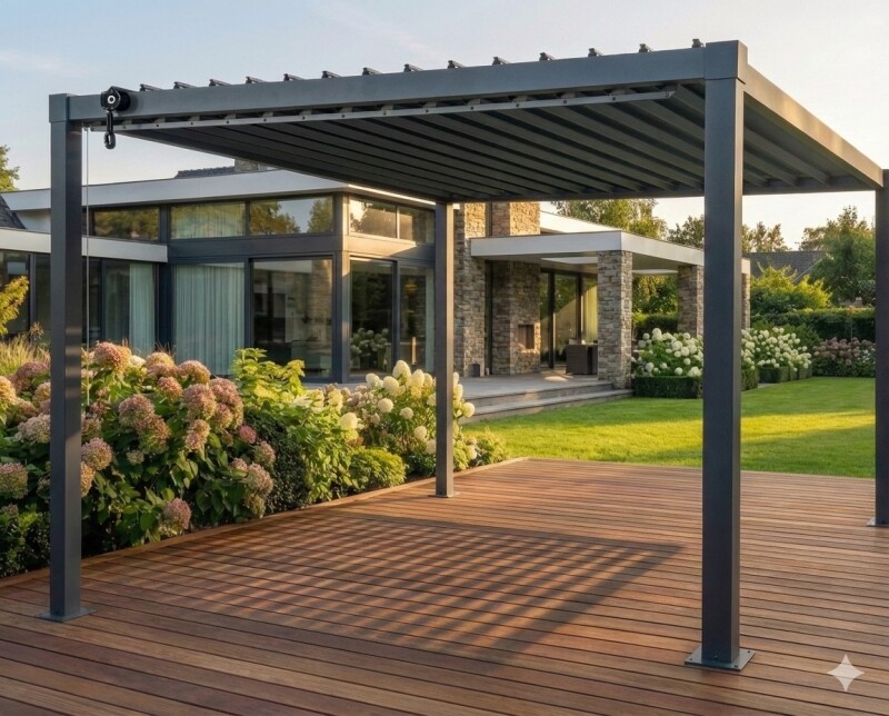 Bioklimatinė plieninė pergola 3x3m su reguliuojamu stogu