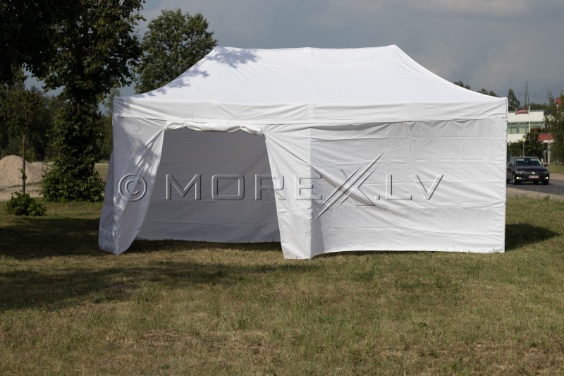 Pop Up sulankstomas tentas 3x6m, su sienomis, baltas, N serijos, aliuminis (palapinė, paviljonas, baldakimas)