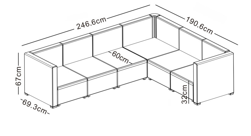 Kampinė rotango sodo sofa 247x190 cm ir 2 staliukai 56x56 cm, pilki