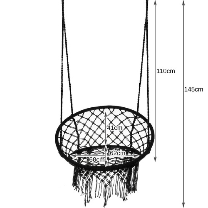 Hanging woven Macrame swing , 1,45 m black round