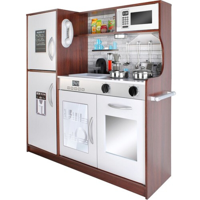 Wooden Toy Kitchen with Dishes, 80x80.5x24cm