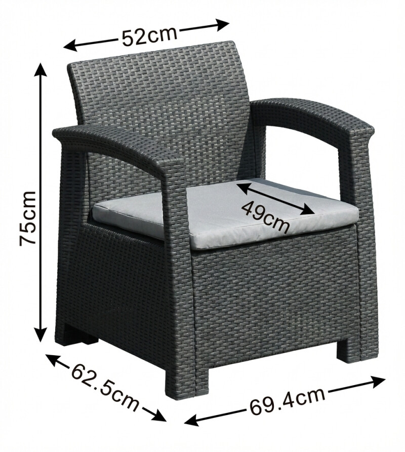 Rotango baldų komplektas: sofa, 2 foteliai, stalas