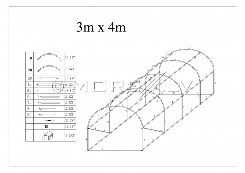 Arkinis šiltnamis su plėvele 12m² (3x4m)