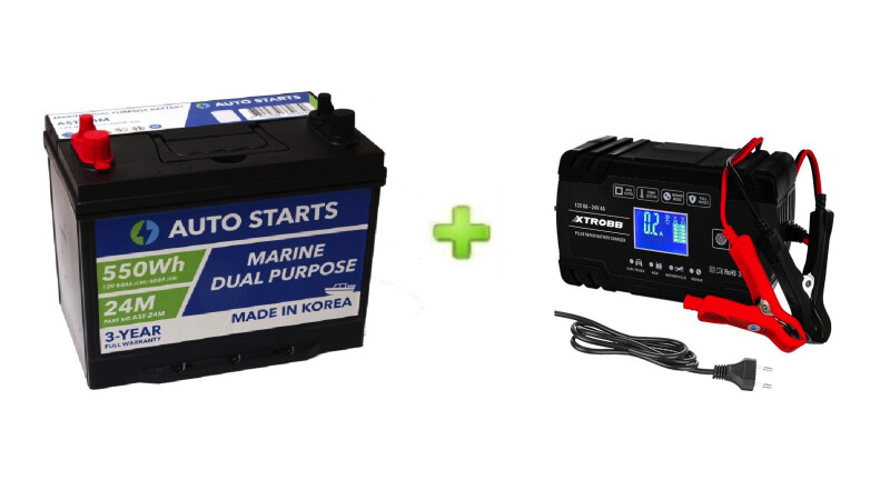 Marine Dual Purpose Battery 80Ah + XTROBB зарядное устройство 8A/4A