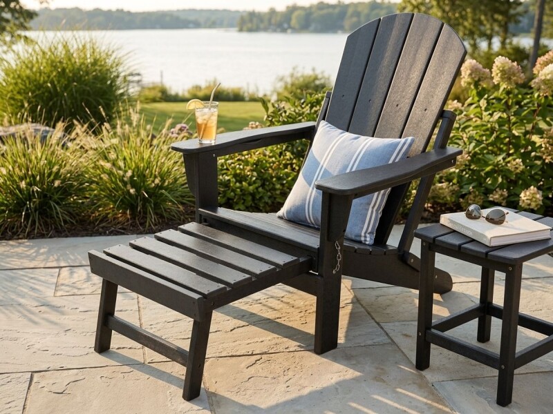 Adirondack sodo kėdė su pakoja 79x72x95-120 cm, juoda