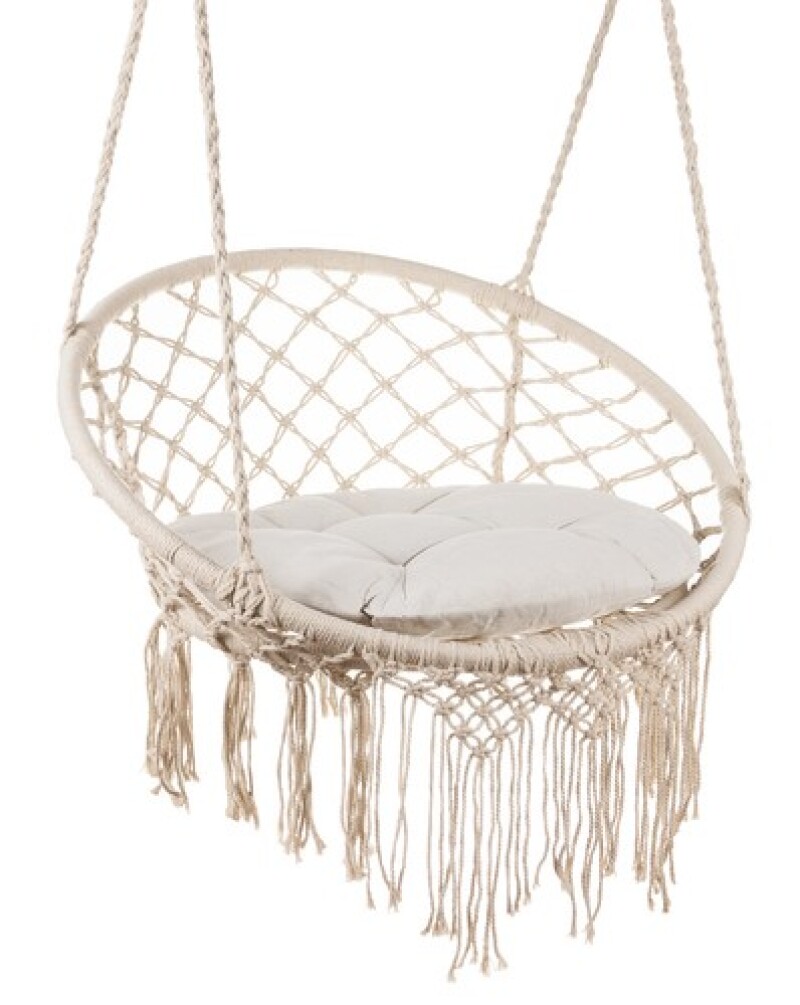 Hanging woven Macrame swing with pillow 2m, beige round