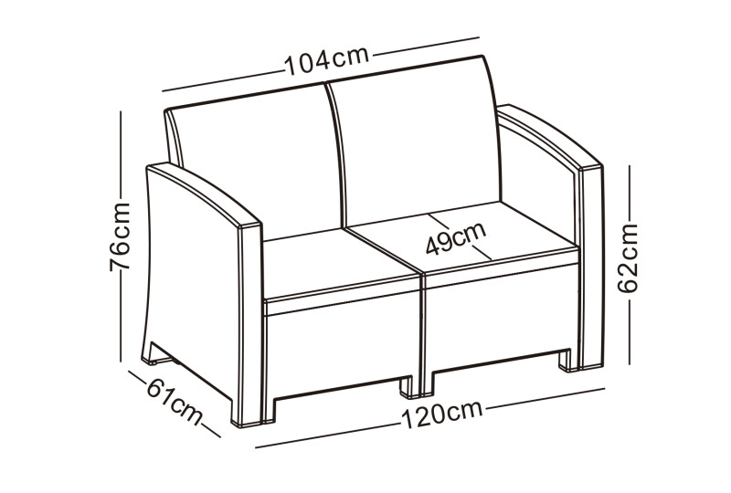 Dvivietė rotango sodo sofa 120 cm, pilka