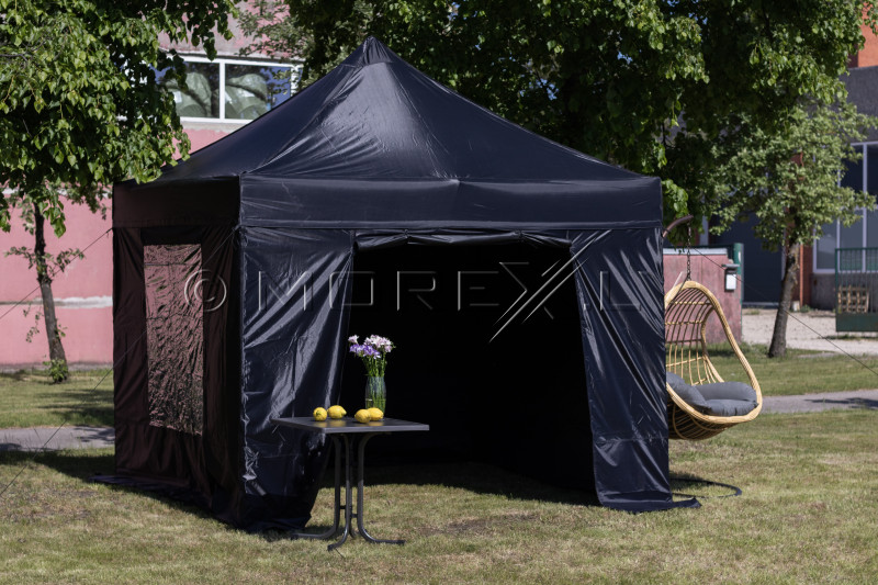 Pop Up sulankstoma palapinė 3x3 m, su sienomis ir stogu, juoda, X serijos, aliuminio (palapinė, paviljonas, tentas)