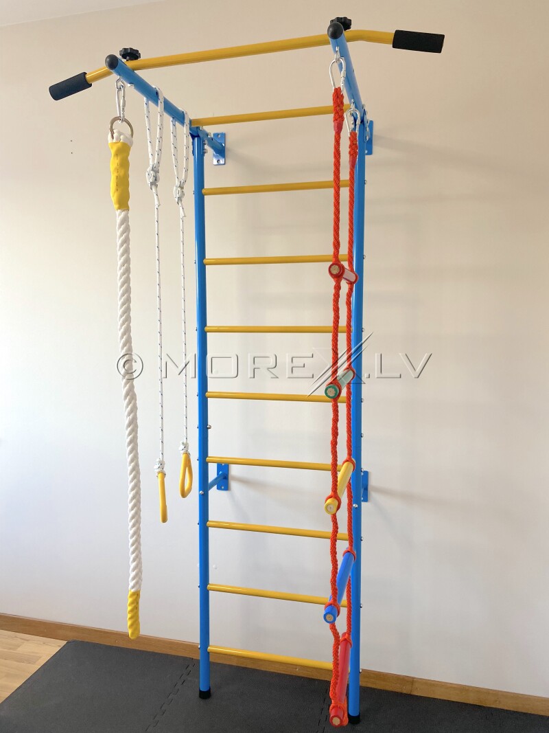 Sporto kompleksas, gimnastikos sienelė XK-029A mėlyna geltona, 222x108x83cm
