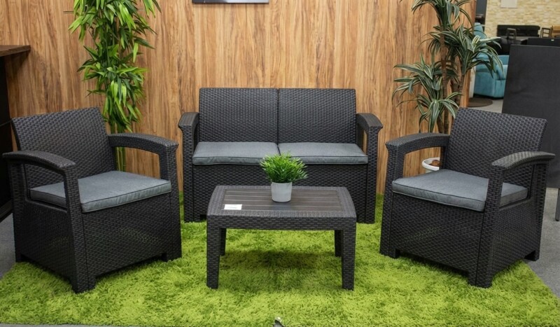 Rotango baldų komplektas: sofa, 2 foteliai, stalas