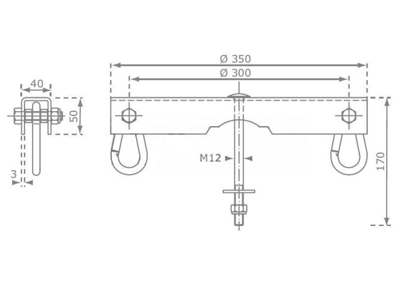 Двойное крепление для качелей, М12, 350x170x40 mm