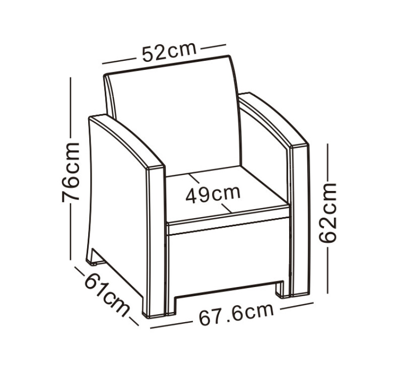 Rotango baldų komplektas: sofa, 2 foteliai, stalas