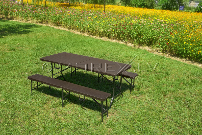 Folding table with a rattan design 183x76 cm + 2 Folding Bench