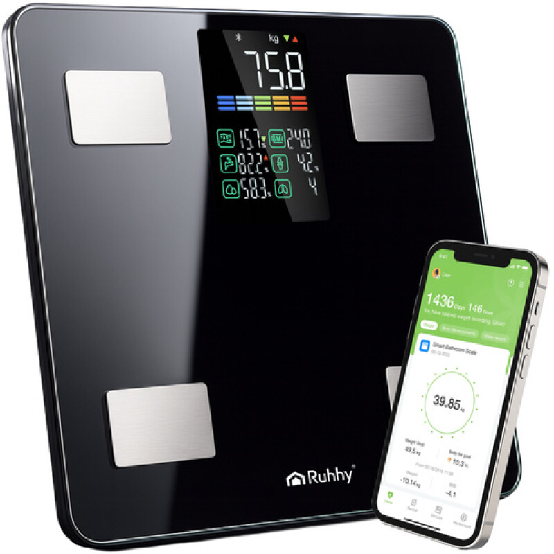 Smart analytical black bathroom scale