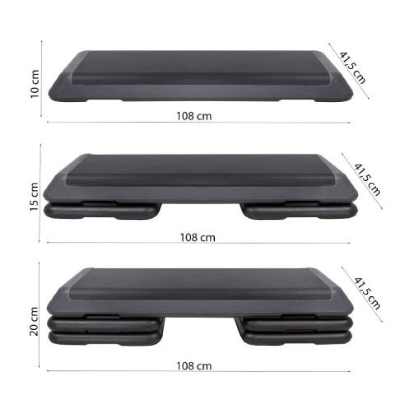 Aerobikos stepas pakyla, fitnesui, 3 aukščio lygiai, 108 x 41,5 cm