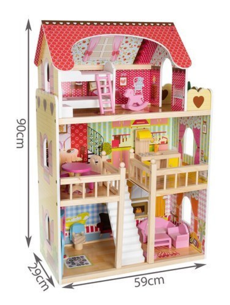 Деревянный домик для кукол с аксессуарами, 90x59x29 cm