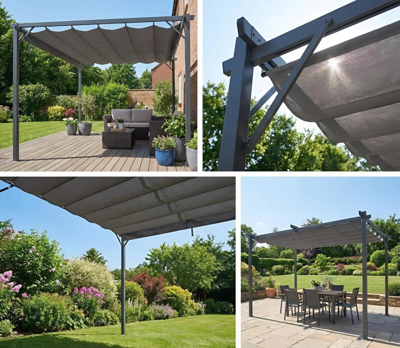 Sodo pergola 3x3m su slankiojančiu tentu