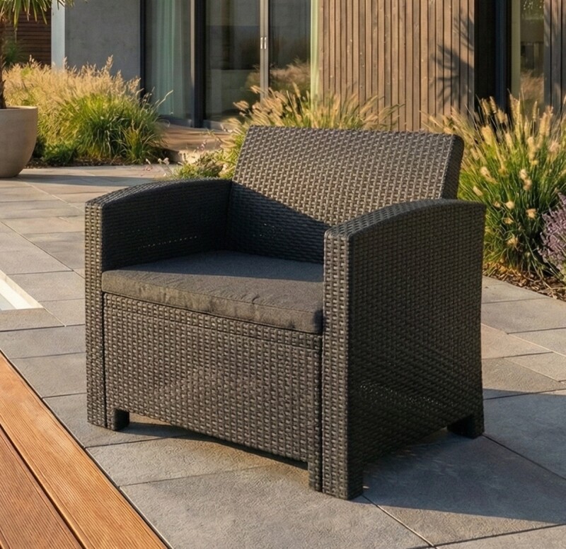 Rattan garden armchair 68 cm, grey