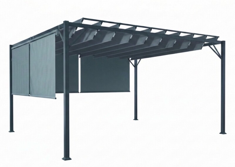 Bioklimatinė sodo pergola 3x4 m su slankiojančiu tentu ir 4 markizėmis