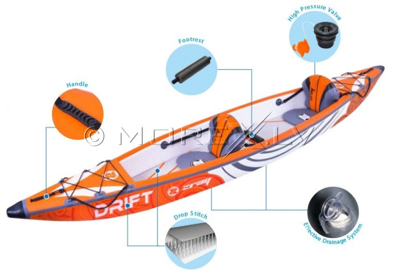 Dvivietis pripučiamas kajakas Zray Drift 426x81 cm 37641