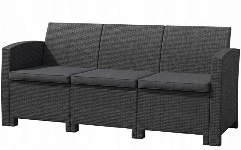 Trivietė rotango sodo sofa 172 cm, pilka